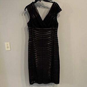 Adrianna Papell black cocktail dress with mesh overlay